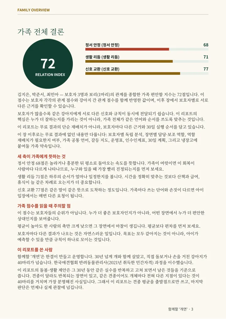 가족통합 리포트 점수 페이지 샘플